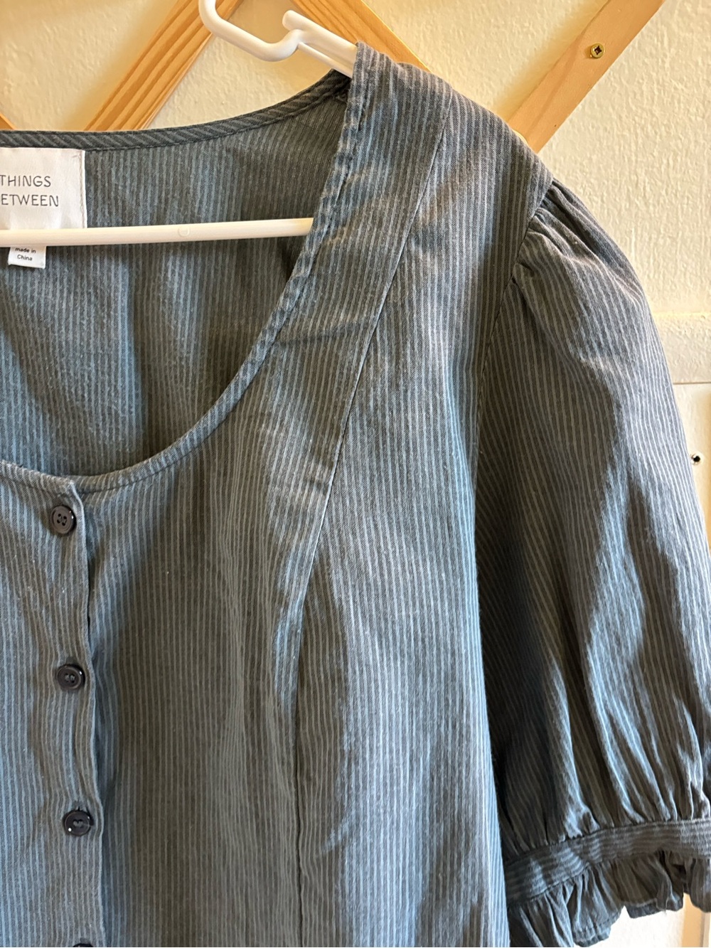 Things Between blue Ruffle Hem Button-Front Blouse - Picture 2 of 3